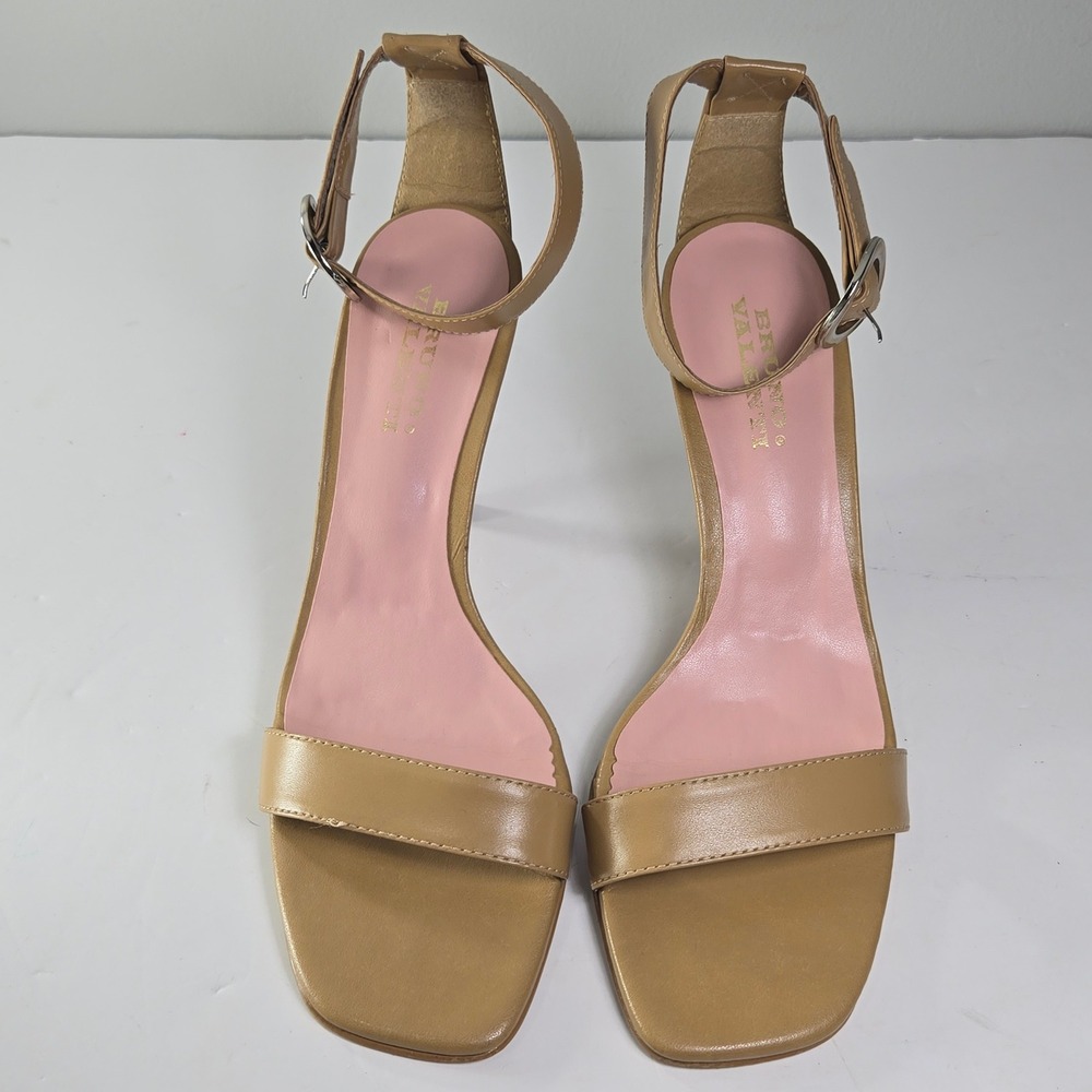 Bruno Valenti Women's Tan Leather Ankle Strap Heels Square Toe Stiletto Size 9M - Picture 2 of 11
